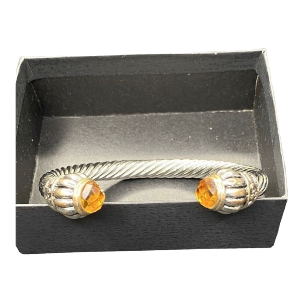 Twisted Cable Cuff Bracelet Silver Tone With Cabochon Ends NWOT - Picture 11 of 11
